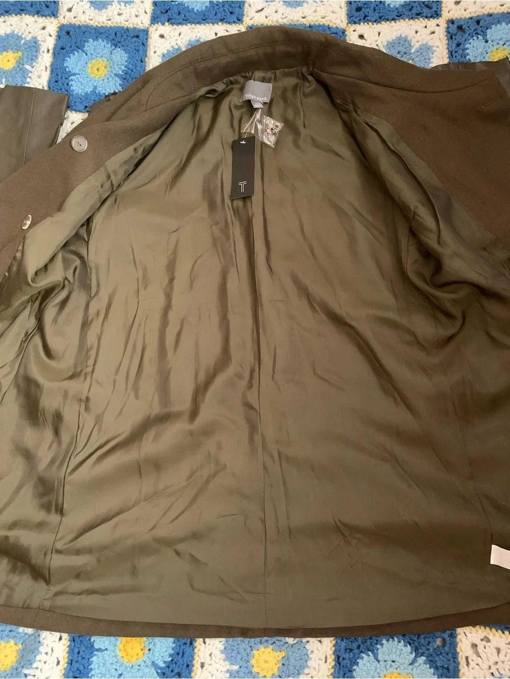 Tinley Road Olive Green Wool Blend Coat with Vegan Leather Sleeves